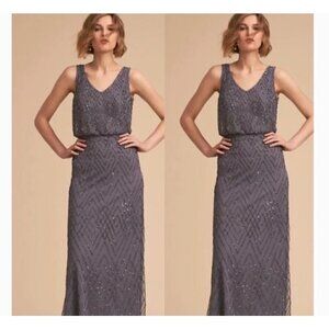 Anthropolgie x BHLDN Blaise Dress Hydrangea Beaded Maxi Sleeveless Dress Size US